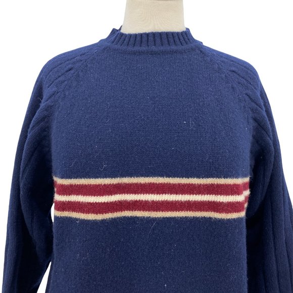 Vintage Eland Navy Blue Wool Sweater Varsity Cable Knit Wool blend Size XL 90's - Picture 2 of 6